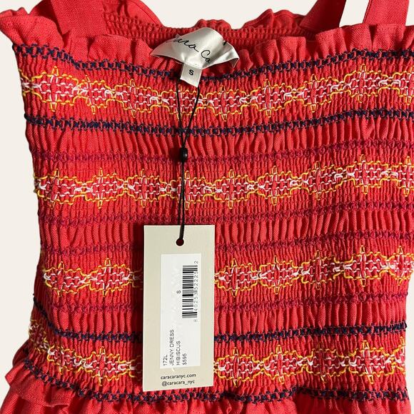 Cara Cara NYC Jenny Hibiscus Linen Smocked Tie Shoulder Midi Dress Size S - Picture 9 of 16